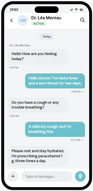 DocToc chat screen showing a conversation with a doctor
